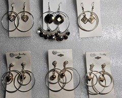 6 Pairs NEW VINTAGE DANGLE HOOPS EARRINGS PIERCED DROP BIG CLASSIC • OLD STOCK