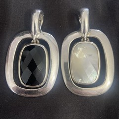 Vtg Espo 925 Sterling Silver Onyx & Mother Of Pearl (2) Charm Black Cord 16” 47G