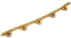 Hand Hammered 19k Multicolor Gold 5 Heart Charms Chain Bracelet