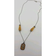 Vintage Art Deco Topaz Glass Bead Chain Czech Style Drop Markasite Necklace READ