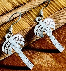 Vintage Mexican Etched Sterling Silver Palm Tree Dangle Earrings 1 5/8” Marked