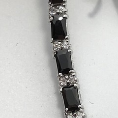 Vintage Black Onyx & Cubic Zirconia Stunning SIlver tone Tennis Bracelet sz 7″