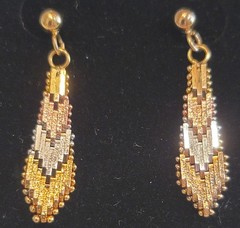 Vintage Tri-Tone Dangle Earrings Geometric Textured Post Back Estate Pair