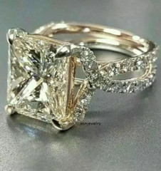 3.50Ct Princess Cut Diamond Solitaire Engagement Her Ring 14K Yellow Gold Plated