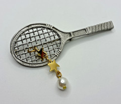 Vintage Tennis Brooch Pin Lot Avon Sports Racket Faux Pearl Gold Silver Tone 3