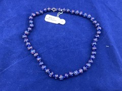 vintage Czech Venetian style glass bead necklace navy blue 17″