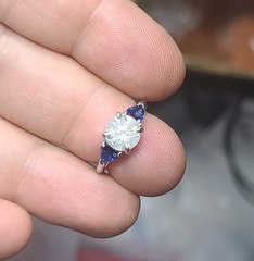 Platinum Vintage Engagement Ring 1.71ct.Natural Round Diamond Blue Sapphire Pear