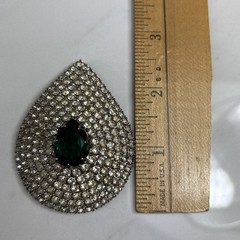 Vintage Signed “Celebrity NY” Crystal Clear and Green Rhinestone Teardrop Brooch
