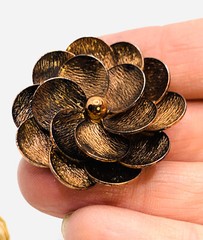 Lot 5 Vtg Gold & Copper Tone Jewelry Brooches Clip Earrings Western Germany Etc.