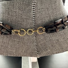 Vintage Faceted Rectangle Beads Faux Wood Brown Black & Pierced Earrings