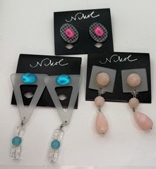 Vintage 80s Nikol Lucite Earrings Jewelry Lot 3 Pair Geometric Plastic Pink NOS