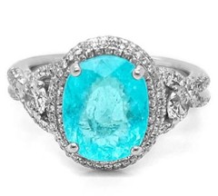 LARGE 4.59CT DIAMOND & AAA PARAIBA TOURMALINE 18KT WHITE GOLD 3D ENGAGEMENT RING