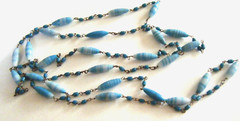 Antique Italian Murano 30s Blue marble Glass Beads Metal Links 56″ NecklaceAnt