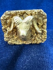 VINTAGE (SINGLE) ALASKAN RAM’S HEAD CUFF LINK 10K GOLD/NATURAL GOLD NUGGETS