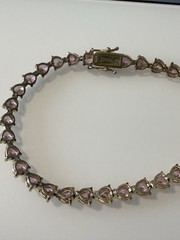 Vintage Pink Trillion Cut Stone Bracelet Sterling Silver Gold Plated 8.25”