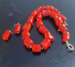 Vintage Chunky Red Coral Irregular Shaped Necklace & Earrings Set