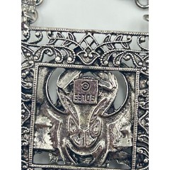 Signed EDLEE Vintage Necklace Silver Tone Dragons Ornate Bookchain Beads Dangles