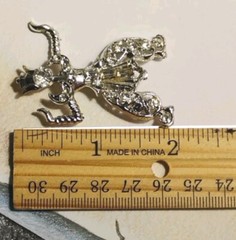 Thai Bali DANCER 2″ Exotic Figural Costume, Silver Tone Brooch, Clear Stones!