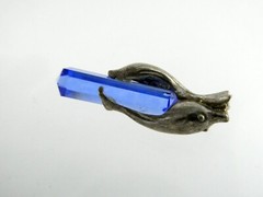 Vintage Sterling Silver Blue Glass Point with Two Dolphins Pendant 6g 1.5 Inches
