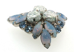 Vintage Baby Blue Moon‑Glow Brooch | Silver‑Tone Retro Mid‑Century