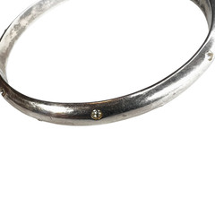 Vintage 925 Sterling Silver Hinged Bangle Bracelet Flush Set Crystal Accent
