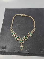 Vintage Signed McClelland Barclay 1940s 16″ Green Rhinestone Gold-Tone Necklace