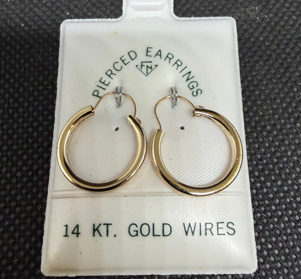 Vintage Solid 14kt Gold Earwire Gold Plated Hoop Earrings NOS