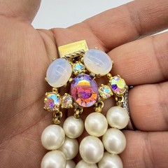 VTG SCHIAPARELLI Signed Bracelet Opaline Pink AB Faux Pearl Statement Rare
