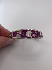 Pick (1)Mexico Silver Abalone Inlay Tension Cuff Bracelet-Black,Purple, or Pink