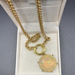 Vintage Gold Plated Chain Necklace, Vtg Faux Flash Opal, Magical Color