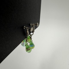 Vintage Green Aurora Borealis Crystal Screw Back Dangle Earrings 1940s 1950s