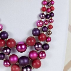 Vintage Signed Japan Purple Metallic Bead Necklace 17in Adjustable B110