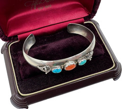 CARLISLE JEWELRY ALBUQUERQUE NM STERLING SILVER BRACELET CORAL TURQUOISE OLD RAR