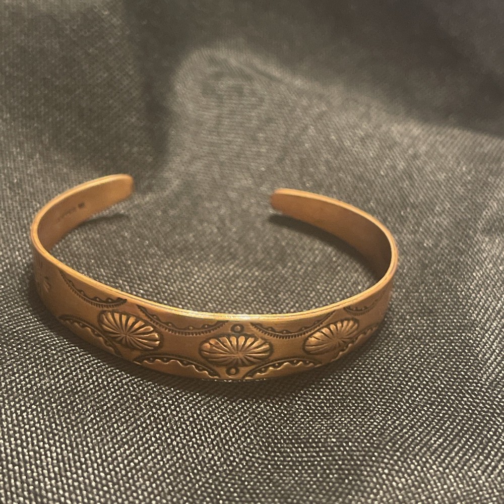 VTG Bell Trading Post Stamped Cuff Bracelet 5.25in Copper Southwestern Boho GUC