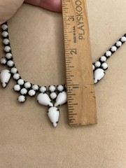 VTG MCM Tear drop Milk Glass rhinestone Black setting choker necklace 15″
