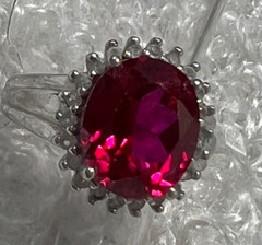RUBY 12mm x 10mm & WHITE TOPAZ Sterling Silver 0.925 Vintage band RING size 6.75