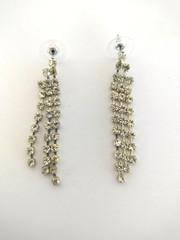 Vintage Earrings Silver Tone Clear Rhinestone Chandelier Dangle Drop Clip On