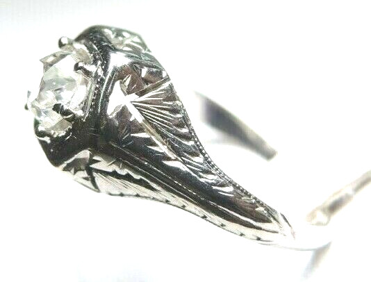 Art Deco Antique 1920’s Diamond Engagement 18K White Gold Ring Size 6.5 EGL USA