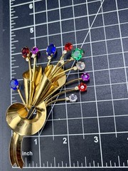 Coro Craft Adolph Katz Sterling Silver Vermeil Rhinestone Flower Spray Brooch