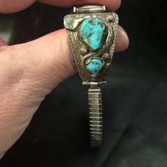 Effie Calavaza Zuni Signed Turquoise Snake Watch Vintage Native American Jewelry