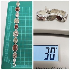 Vintage Red tiger’s eye & Ocean Jasper 925 Silver Bracelet Women 7″ 30g