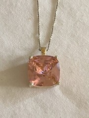 Stunning Large Cushion Cut PINK CZ & Sterling Silver 925 18” Box Chain Necklace