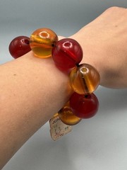 Vintage Plastic Synthetic Heavy Bead Bracelet New with Original Hang Tag Red