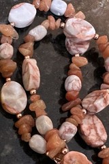 VTG Polished Quartz Agate Stone Gemstone Necklace 20” Toggle Clasp Copper Accent