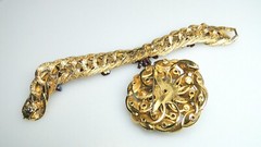 Vintage Red Rhinestone Pin & Ornate Crystal Bracelet Lot