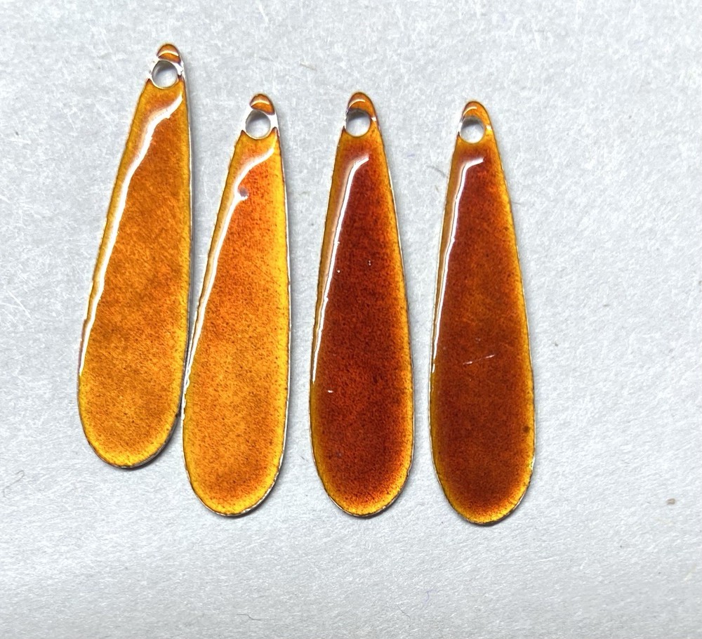 12x Vtg. Guilloche Enamel Sterling Silver-1″ Skinny Teardrop Charm-Brick Red