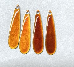 12x Vtg. Guilloche Enamel Sterling Silver-1″ Skinny Teardrop Charm-Brick Red