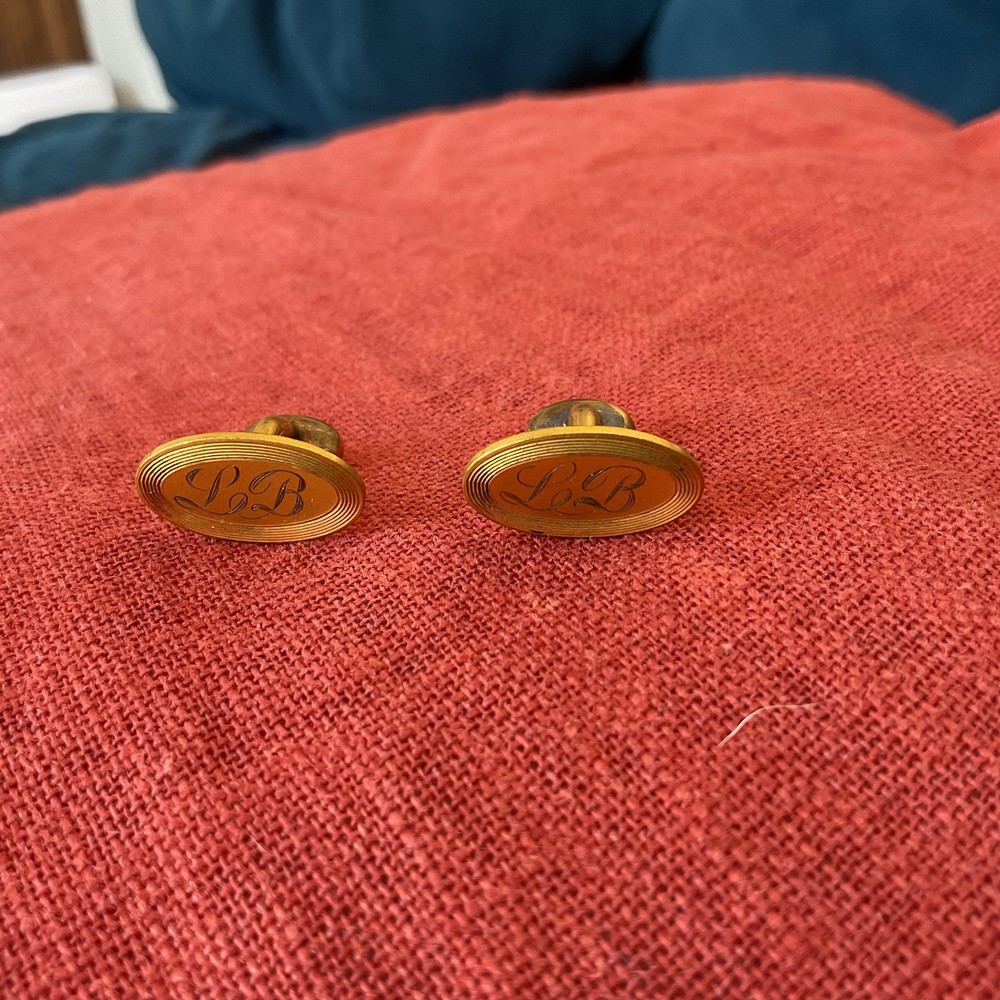 Vintage Edwardian Era Initals LB Monogram Cufflinks Bean Back