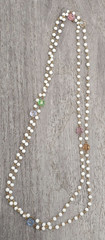 Vintage White Bead Necklace 28in Gold Tone Chain Multi Color Glass Accents