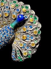 Peacock Brooch Sterling Paste Antique Art Deco Enamel